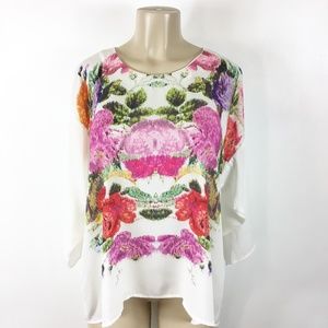 H&M Blouse flowy floral top shirt Size 14 White pink abstract
